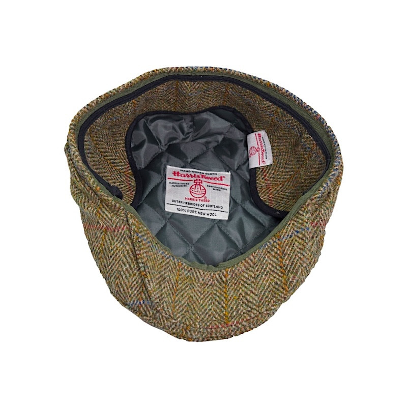 Made in UK Harris Tweed Edward Flat Cap With Foldable Ear Flaps Moss Green